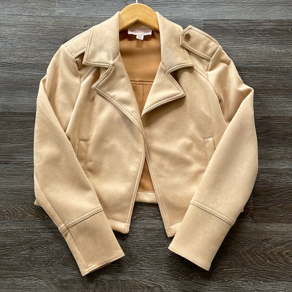 Philosophy Moto Jacket Tan Faux Leather Suede Women’s Size XS
